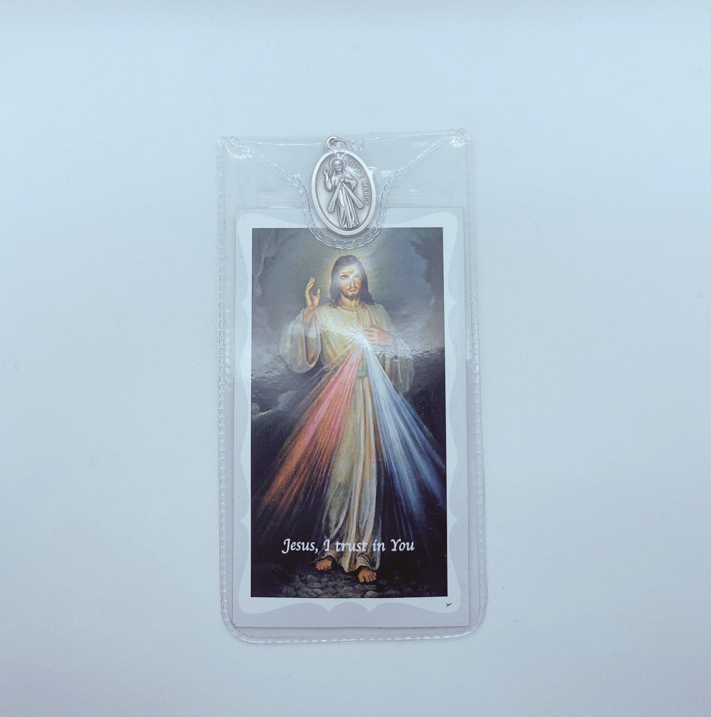 Divine Mercy Medal on 24" Chain, With Holy Card