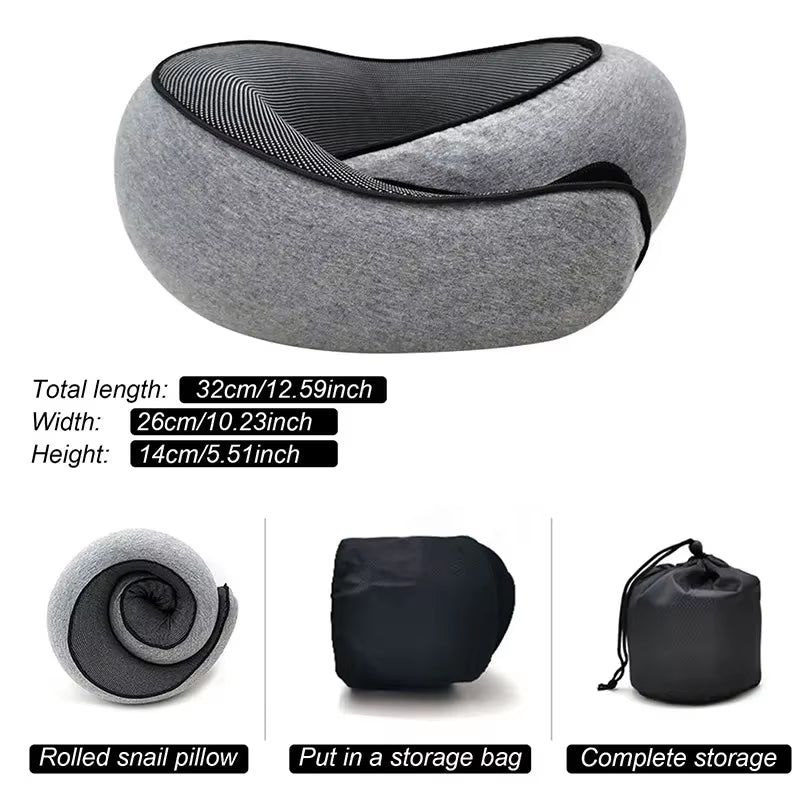 Portable Adjustable Travel Neck Pillow Memory Foam U-Shaped Pillow Snail Style Travel Neck Support Soft Noon Break Sleep Pillow