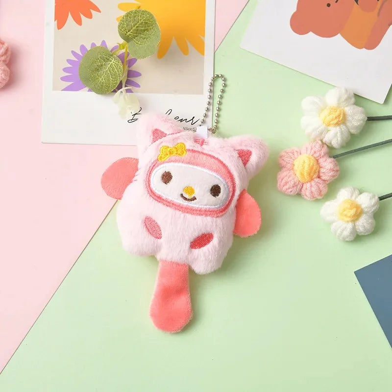 SANRIO Plush Keychain Hello Kitty MyMelody Kuromi Cinnamoroll Cartoon Animal Stuffed School Bag Pendant Backpack Decoration Doll