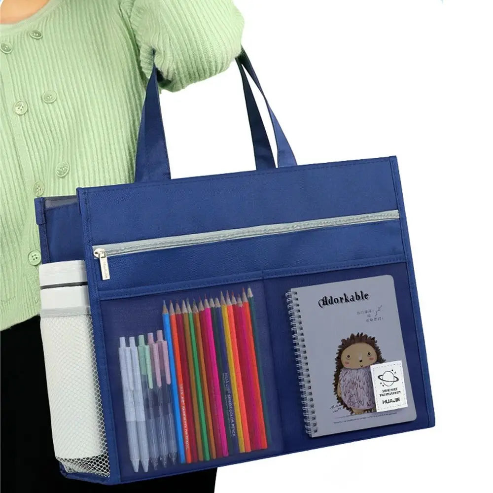 Multifunctional Thickened Oxford Handheld Book Bag Large Capacity Zipper Art Student Bag A3 8k File Bag School Office Supplies