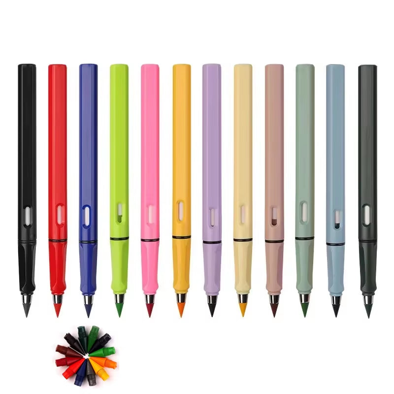 12 Colors/Set Eternal Pencils No Ink Infinity Pencil for Kids Art Sketch Color Drawing Pen Children School Supplies Stationery