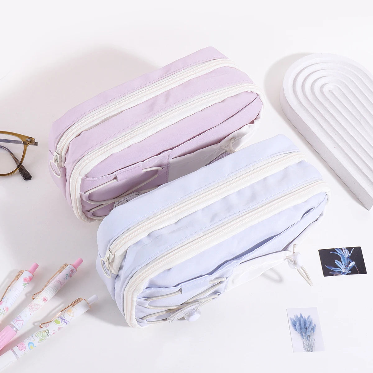 9 Layers Large Capacity Drawstring Pencil Case, Cute Puppy Multi Layer Stationery Storage Bag Portable School Supplies