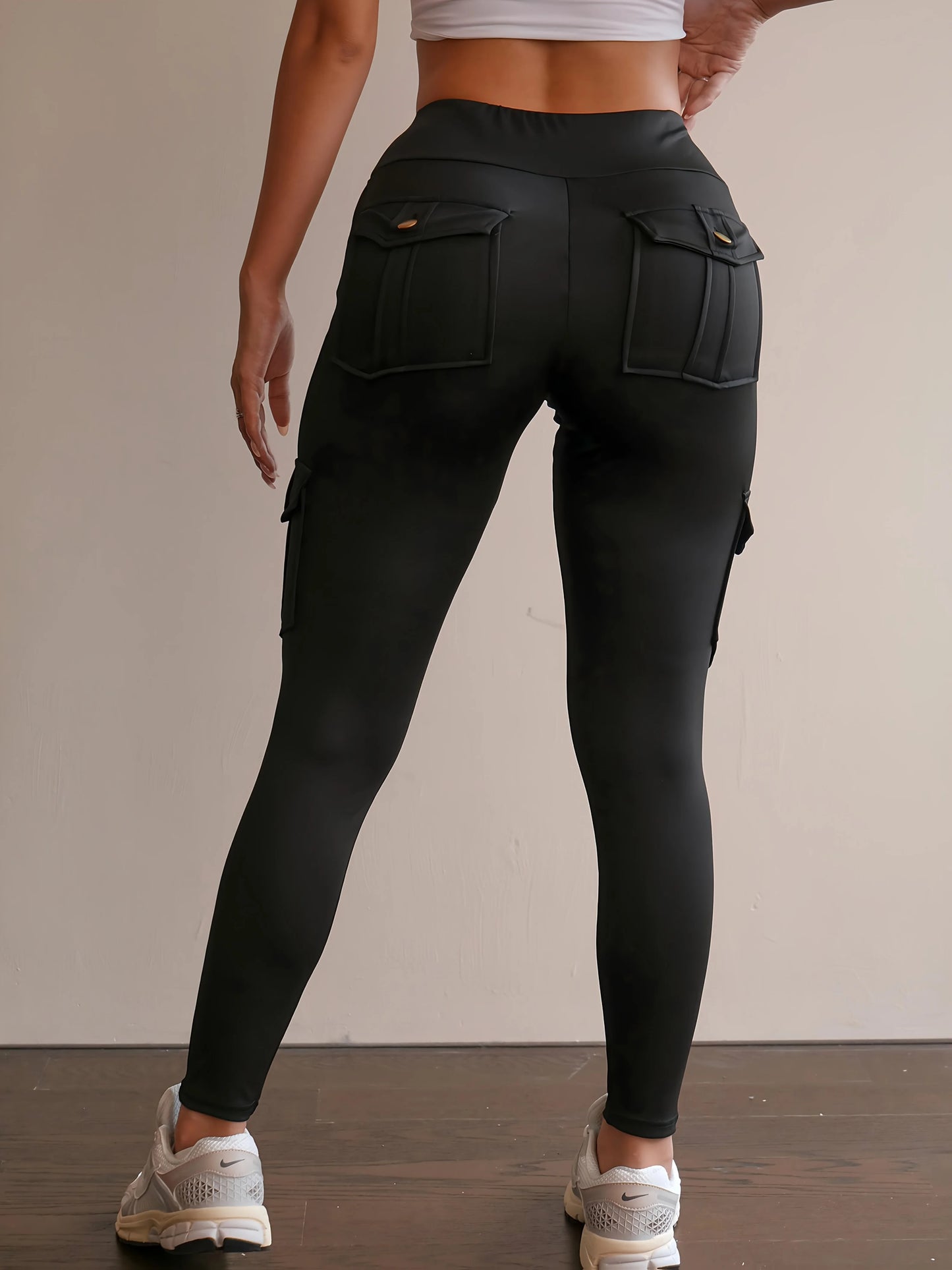 Women's High Waist Cargo Yoga Pants with Pockets, Butt Lifting Workout Leggings, Stretch Athletic Pants for Running Gym Fitness