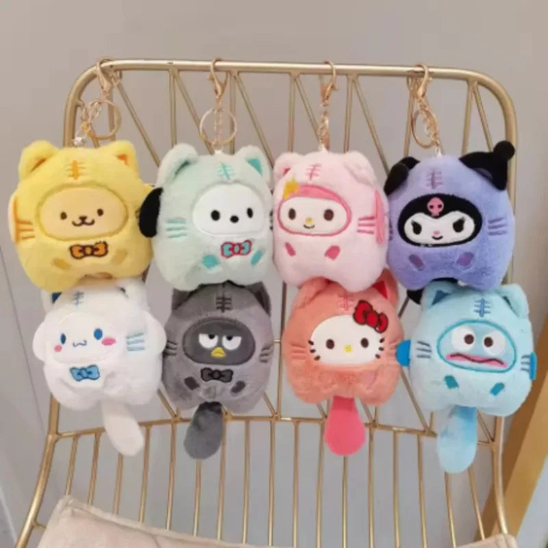 SANRIO Plush Keychain Hello Kitty MyMelody Kuromi Cinnamoroll Cartoon Animal Stuffed School Bag Pendant Backpack Decoration Doll