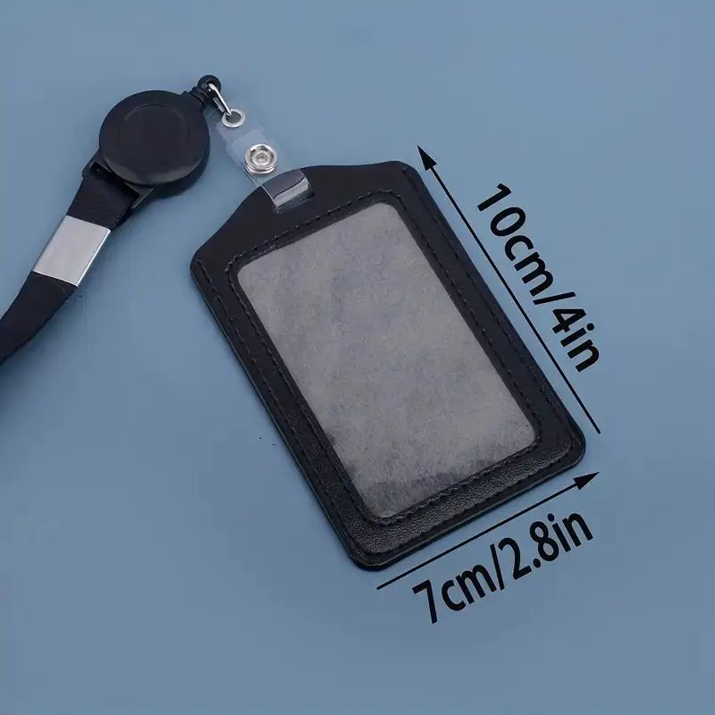 Black zipper badge lanyard - Durable synthetic leather, perfect for work permits, ID badges, office supplies,school supplies