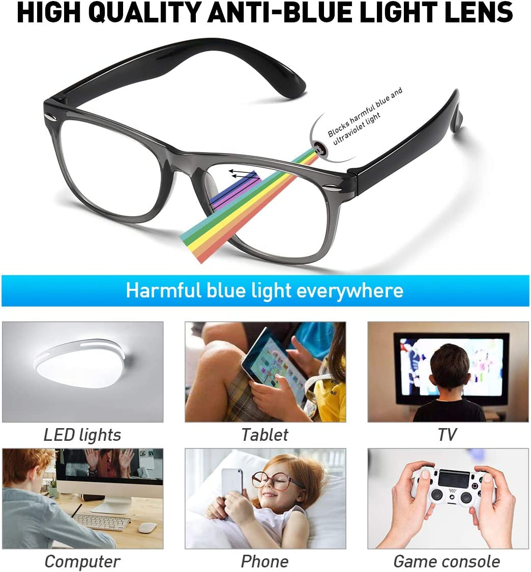 Kids Blue Light Blocking Glasses 2 Pack, Computer Gaming Glasses for Kids Girls Boys Age 3-10,Anti Blue Light & Headach