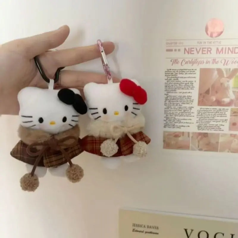 Anime Hello Kitty Cartoon Plush Coat Cloak Keychain Girls Women School Bag Crossbody Bag Pendant Accessories Birthday Gifts