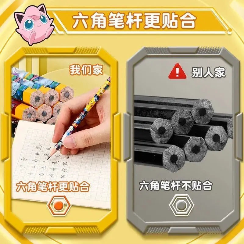 Pokémon wooden pencil for elementary students, correct writing grip, triangular, HB eraser, non-toxic 2B, school supplies