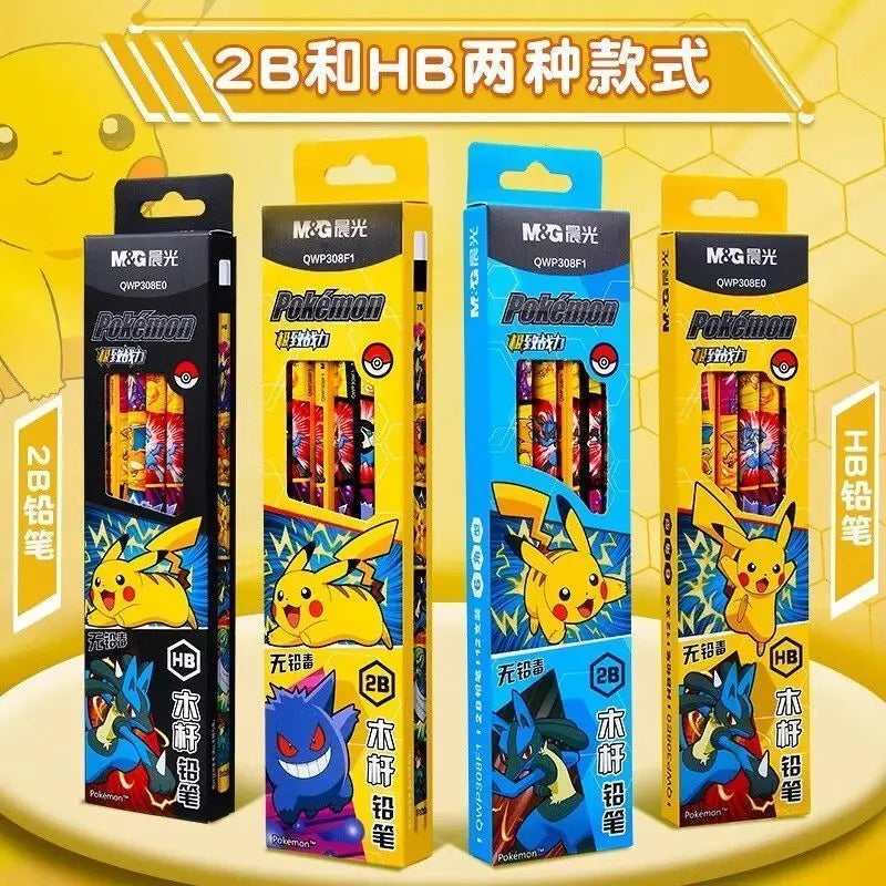 Pokémon wooden pencil for elementary students, correct writing grip, triangular, HB eraser, non-toxic 2B, school supplies