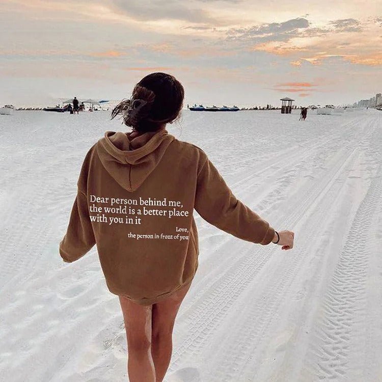 Dear Person Behind Me,the World Is A Better Place,with You In It,love,the Person In Front Of You,Women's Plush Letter Printed Kangaroo Pocket Drawstring Printed Hoodie Unisex Trendy Hoodies - Regalo ShopShirtCJCJWY173158313MNBlackSDear Person Behind Me,the World Is A Better Place,with You In It,love,the Person In Front Of You,Women's Plush Letter Printed Kangaroo Pocket Drawstring Printed Hoodie Unisex Trendy Hoodies