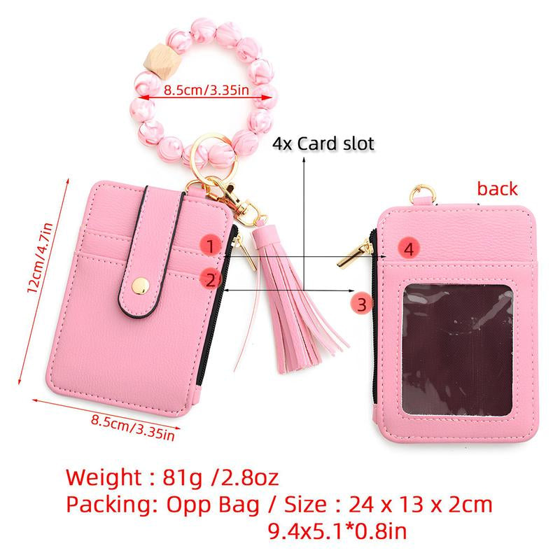 Christmas Gift Free!Ship! Keychain Wristlet Wallets for Women Cute Silicone Beaded Credit Card Holder Aesthetic Key Ring Bracelet Leopard Wallet Flower