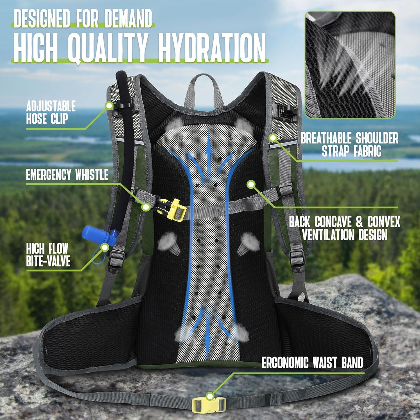 Hydration Backpack, Hydration Pack, Insulated Hiking Backpack with Water Bladder 3L for Hiking Cycling Running Biking Camping