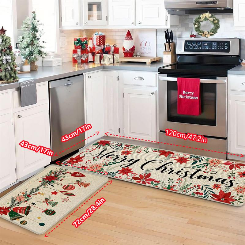 2 Counts Christmas Kitchen Mats Floral Area Rug Set of 2, Soft Low Profile Non-Slip Pads, Perfect for Home Decor, Holiday Gift Ideas, Office Use
