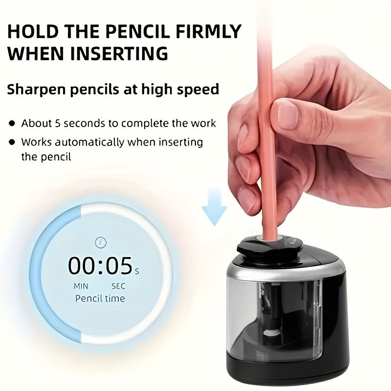 Sleek Black Design| Sleek Black Electric Pencil Sharpener with Auto-Stop Feature - Desktop Automatic Sharpening, No Battery Needed, Perfect for Office & Home Use, Office Stationery|Modern Sharpener|Easy Cleanup Sharpener