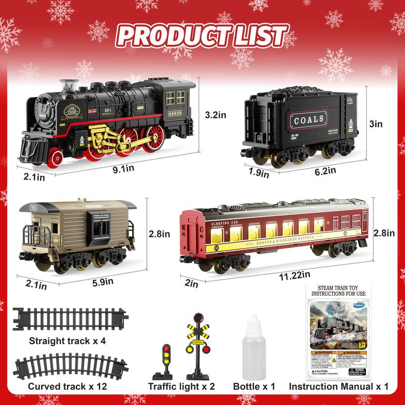 Funwee Train Set for under Christmastree,Electric Train Toy with Smokes,Lights Andsound, Locomotive Train Model Withtrack,Birthday Gifts Ldea for 3 4 5 6 7+ Years Oldtoddler Boys and Girls