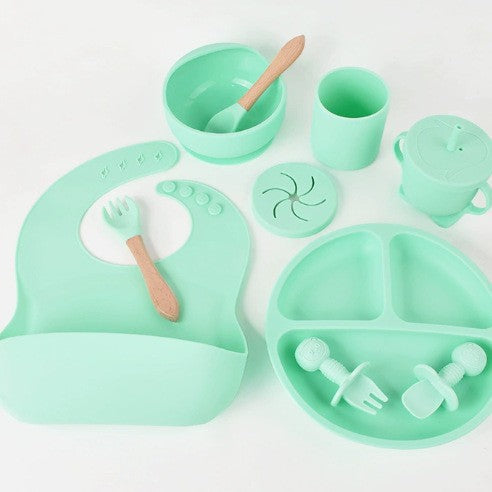Baby silicone dinner plates, food-grade silicone infant and toddler complementary food feeding tableware set of ten pieces