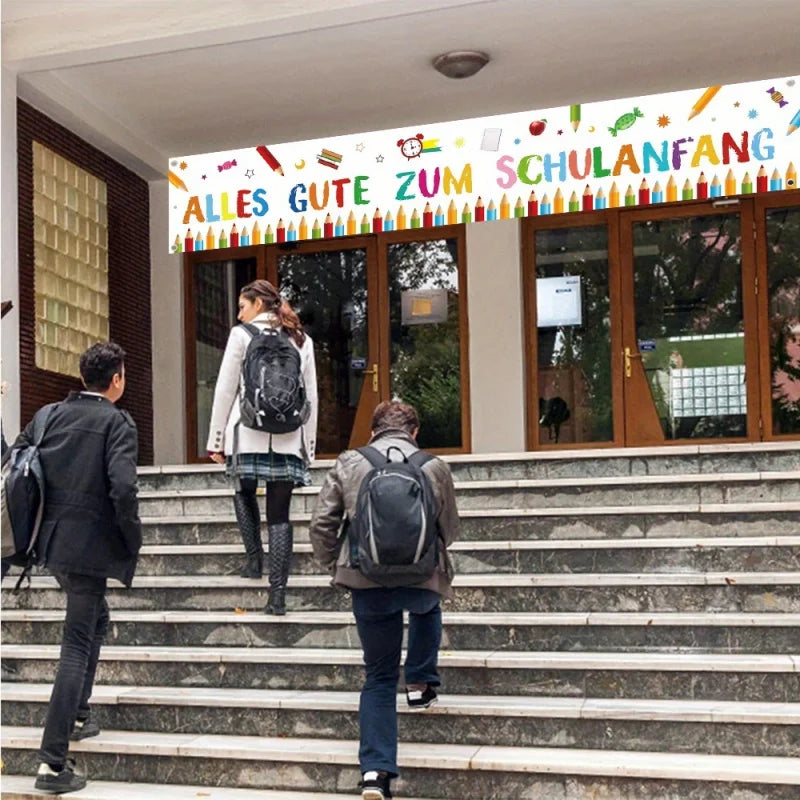 1 Piece Back to School Welcome Banner - 'Happy School Start' with Colorful Pens and School Supplies Design