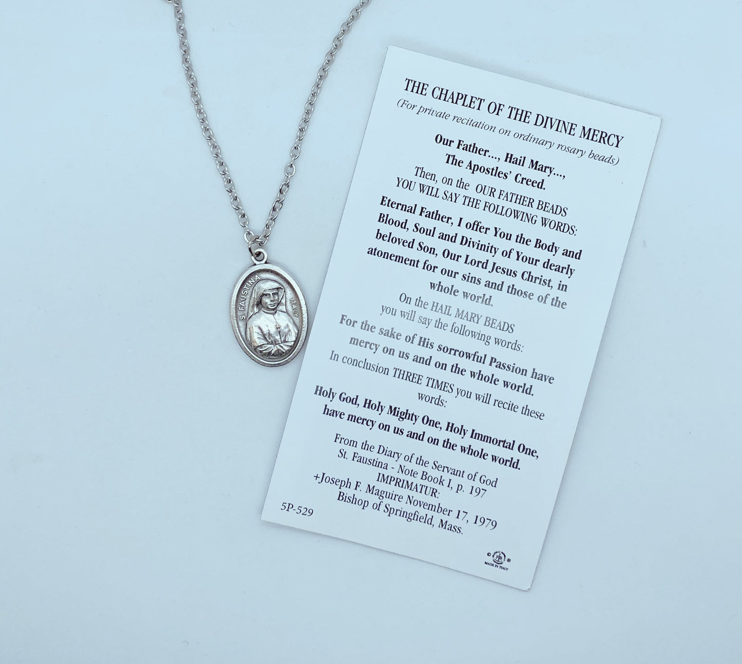 Divine Mercy Medal on 24" Chain, With Holy Card