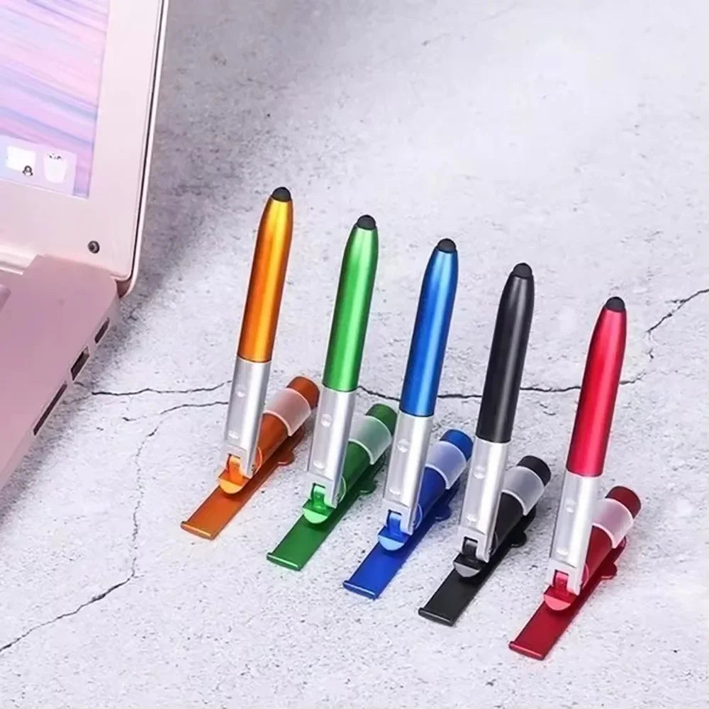 4-in-1 Multifunctional Folding Phone Holder Ballpoint Pen Built-in Night Light Portable Writing Stationery Multi Tool Supplies