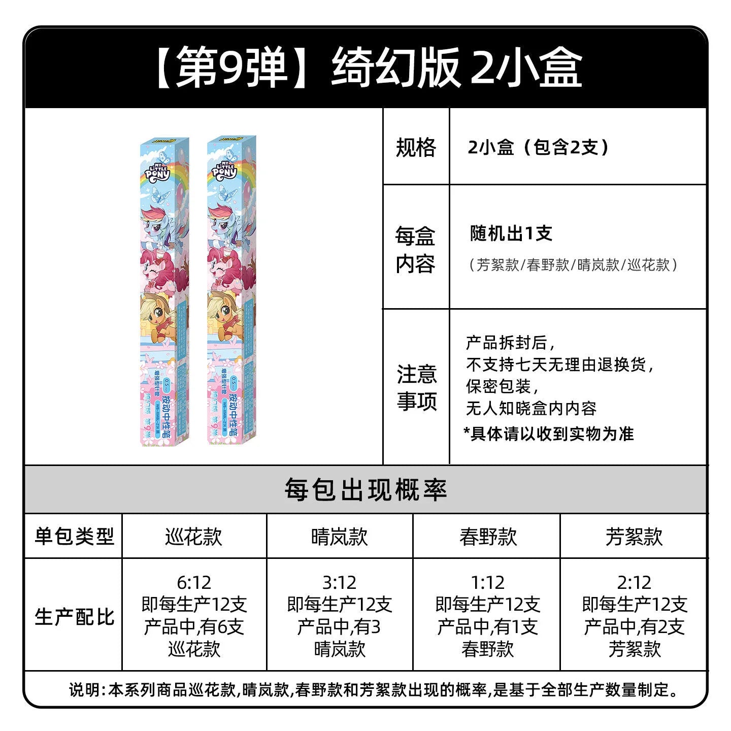 New My Little Pony Official Friendship is Magic Series Stationery Blind Box 0.5mm Ultra-Smooth Clickable Ballpoint Pen Girl Gift