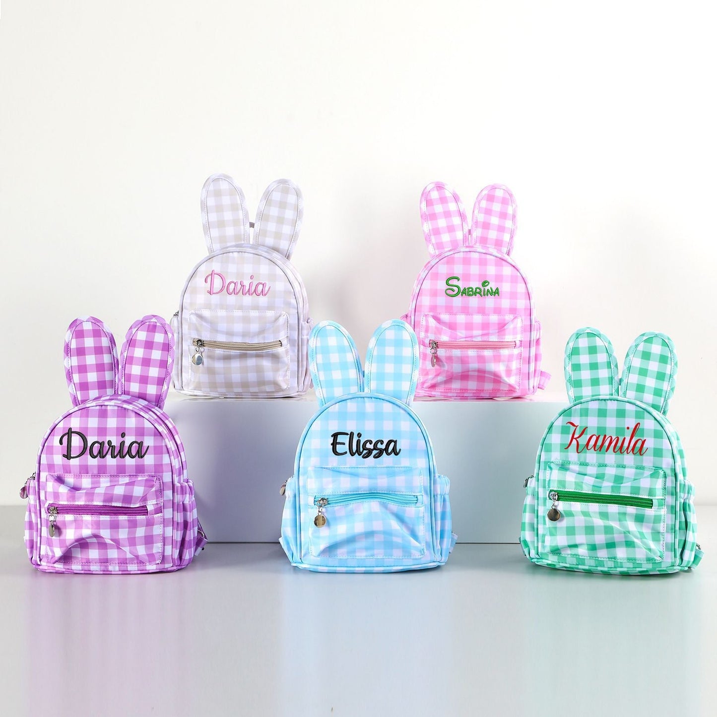 Gingham Bunny Ear Mini Backpack – Cute Plaid Bag for Girls (4 Colours)