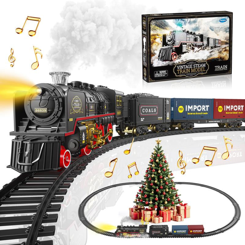 Funwee Train Set for under Christmastree,Electric Train Toy with Smokes,Lights Andsound, Locomotive Train Model Withtrack,Birthday Gifts Ldea for 3 4 5 6 7+ Years Oldtoddler Boys and Girls