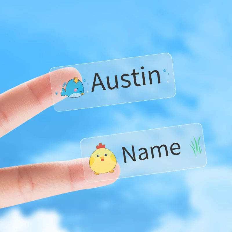 Custom Transparent Waterproof Animal Name Labels - Multilingual Stickers for Kids School Supplies & Backpacks (Hebrew/Spanish)