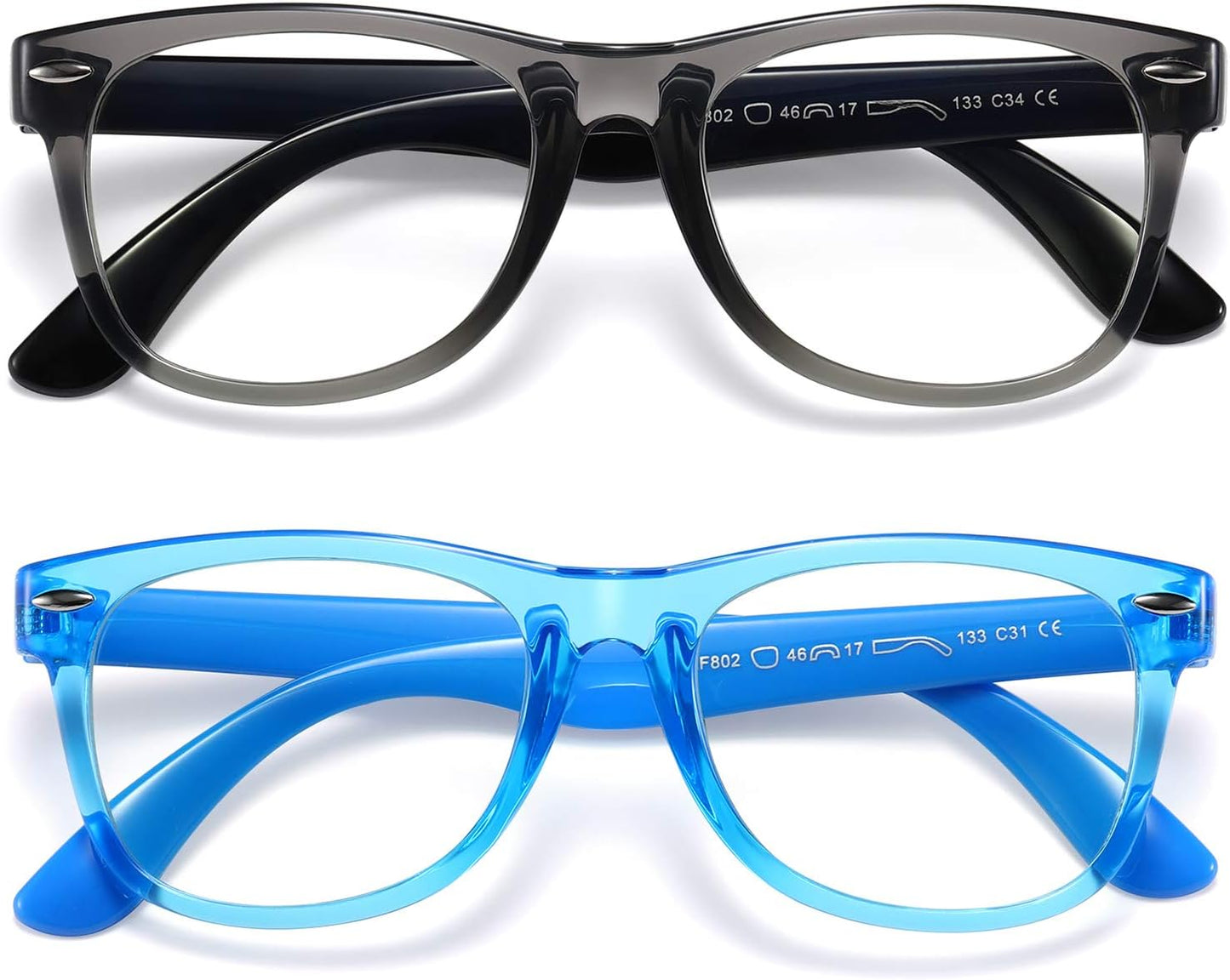 Kids Blue Light Blocking Glasses 2 Pack, Computer Gaming Glasses for Kids Girls Boys Age 3-10,Anti Blue Light & Headach