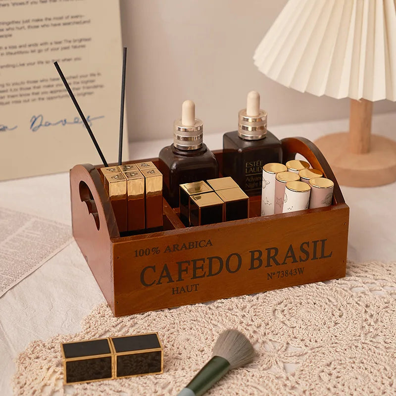 Zakka retro wooden portable six-grid storage box succulent desktop cosmetics sundries storage sorting wooden box