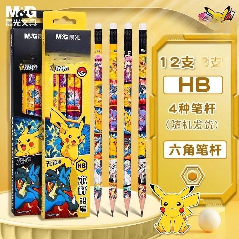 Pokémon wooden pencil for elementary students, correct writing grip, triangular, HB eraser, non-toxic 2B, school supplies