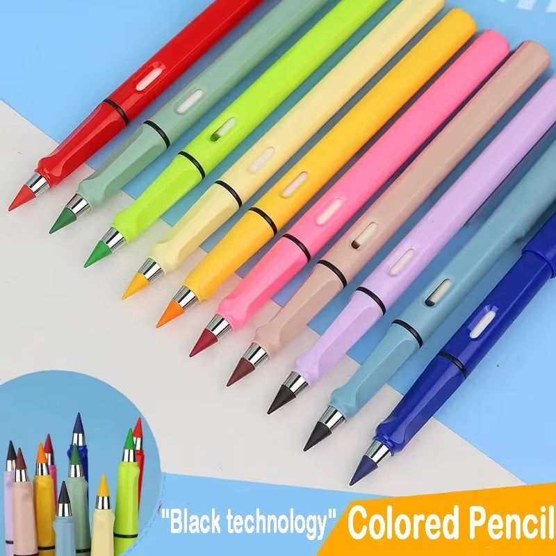 12 Colors/Set Eternal Pencils No Ink Infinity Pencil for Kids Art Sketch Color Drawing Pen Children School Supplies Stationery