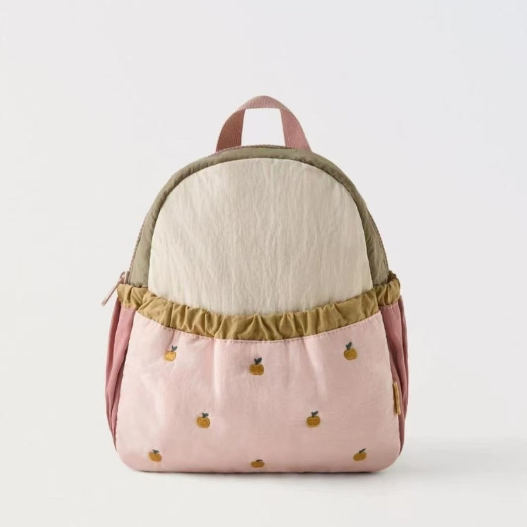 Little Apple Embroidery Mini Backpack – Kids' Cute Spliced Schoolbag