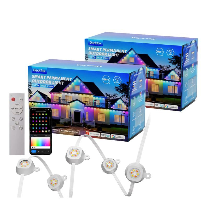 [Christmas Decoration]100Ft Smart Permanent Outdoor Lights Pro, RGBWW and 60LM Triple-Led Lights, Outdoor Decorations with 79 Scene Modes, IP67 Waterproof Work with Alexa, Google Assistant, White