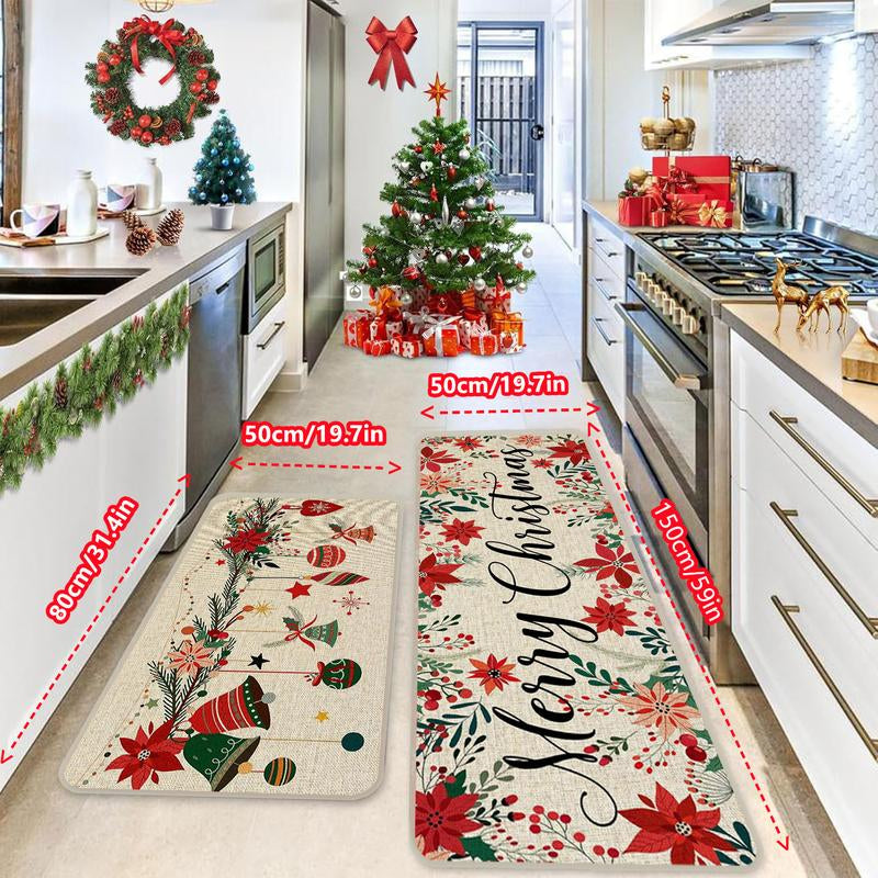 2 Counts Christmas Kitchen Mats Floral Area Rug Set of 2, Soft Low Profile Non-Slip Pads, Perfect for Home Decor, Holiday Gift Ideas, Office Use