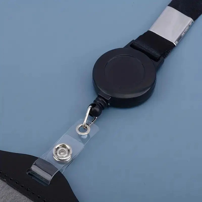 Black zipper badge lanyard - Durable synthetic leather, perfect for work permits, ID badges, office supplies,school supplies