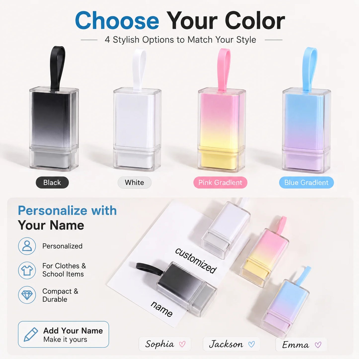 Creative Gradient Custom Name Stamp – Personalized Design Name Stamp, Suitable for School Supplies,  Portable Name Stamp