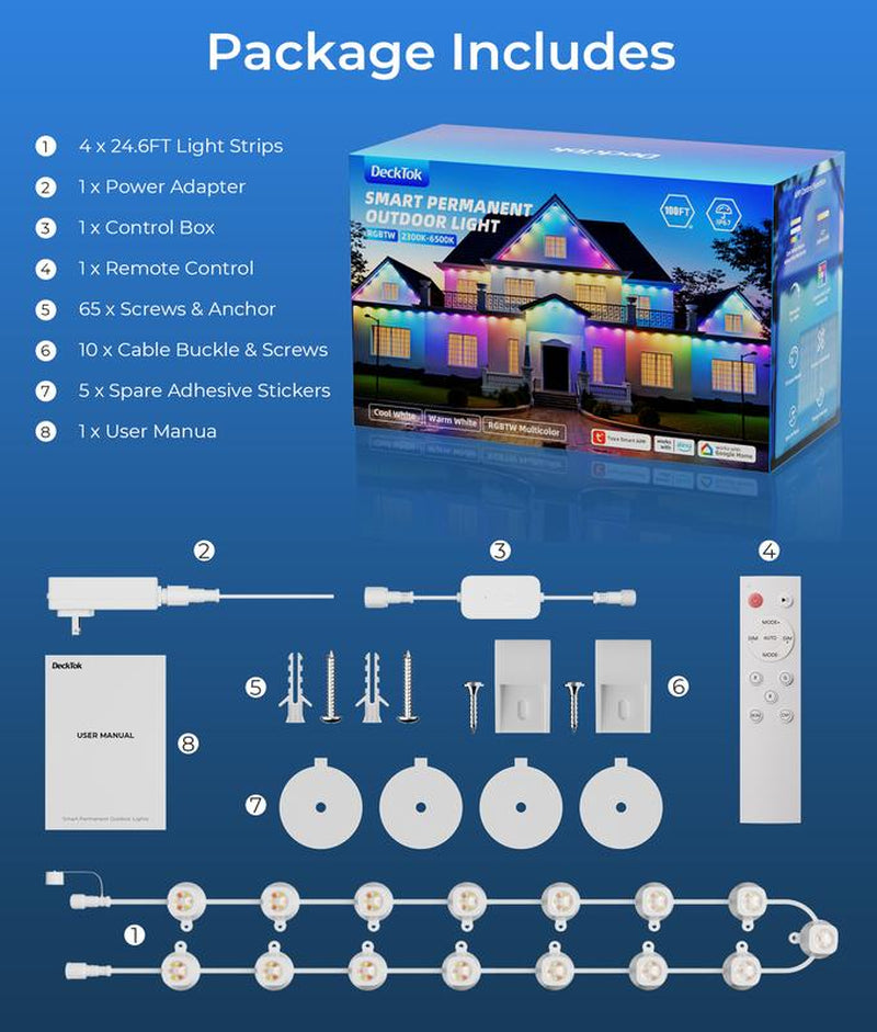 [Christmas Decoration]100Ft Smart Permanent Outdoor Lights Pro, RGBWW and 60LM Triple-Led Lights, Outdoor Decorations with 79 Scene Modes, IP67 Waterproof Work with Alexa, Google Assistant, White