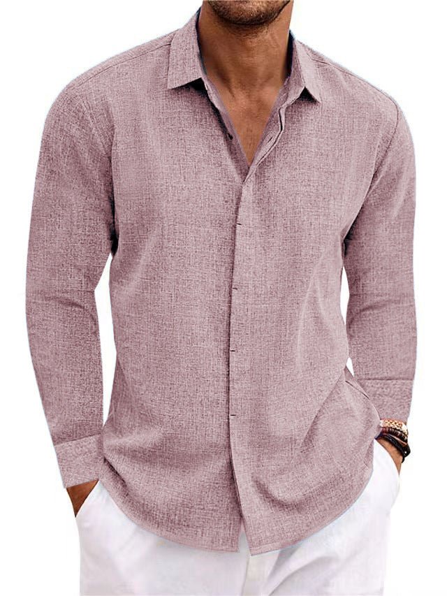 Long Sleeve T-shirt Undershirt Solid Color Long Sleeve Cotton Linen Shirt Men - Regalo ShopShirtCJCJDS204515349WDLotus root colorLLong Sleeve T-shirt Undershirt Solid Color Long Sleeve Cotton Linen Shirt Men