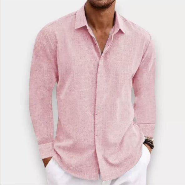 Long Sleeve T-shirt Undershirt Solid Color Long Sleeve Cotton Linen Shirt Men - Regalo ShopShirtCJCJDS204515361IRPinkLLong Sleeve T-shirt Undershirt Solid Color Long Sleeve Cotton Linen Shirt Men