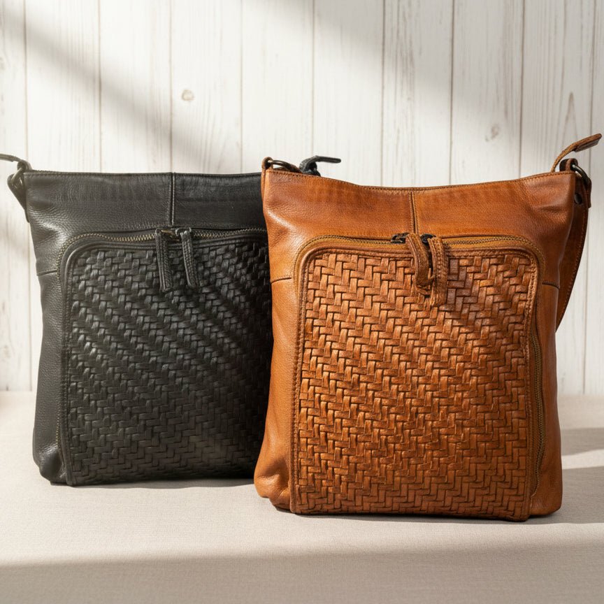 MET Cow Leather Crossbody Bag with Woven Front - Regalo ShopHandbags & PursesBoutique of Leathers/Open Road401671045907CognacMET Cow Leather Crossbody Bag with Woven Front