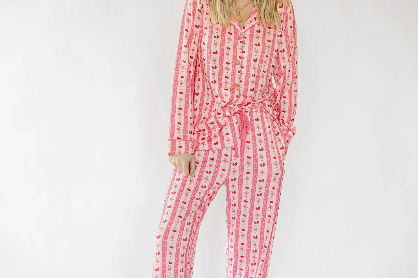 Pink Strawberry & Cherry Bows Adult Pajama Pants